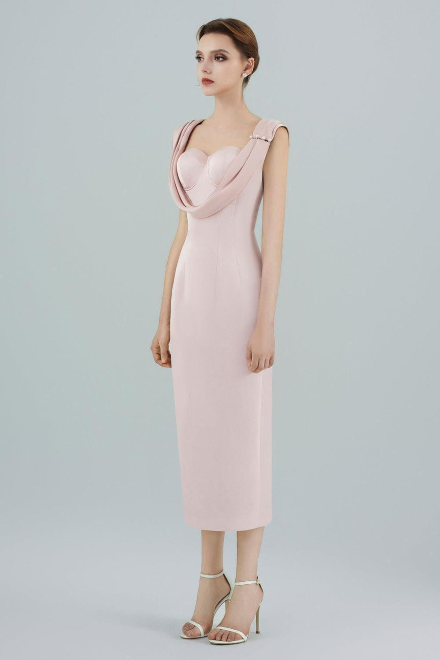 Sirena Sheath Semi-Heart Neck Polycotton Midi Dress 8