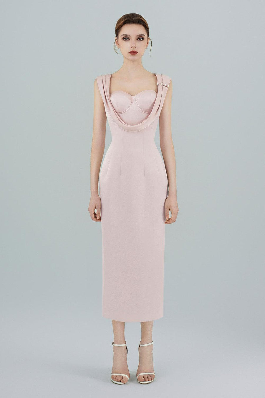 Sirena Sheath Semi-Heart Neck Polycotton Midi Dress 9
