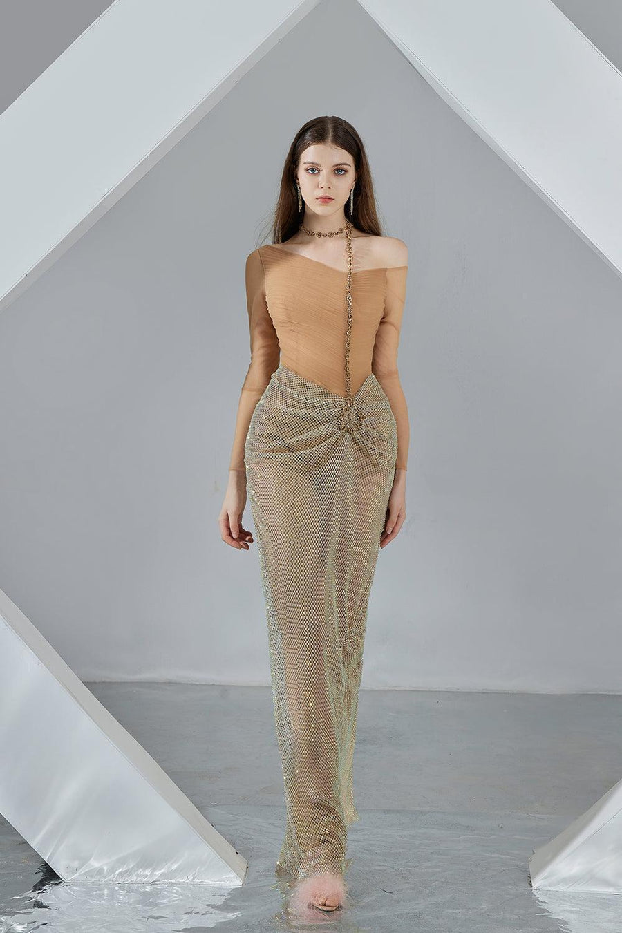 Skyla Bodycon Long Sleeved Organza Maxi Dress 2