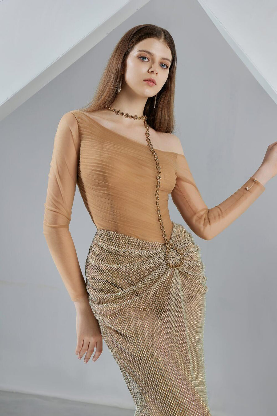 Skyla Bodycon Long Sleeved Organza Maxi Dress 5