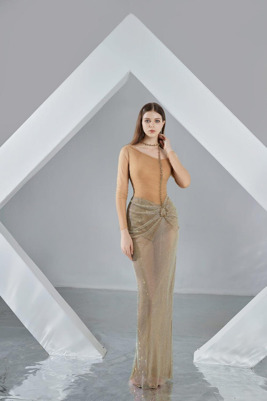 Skyla Bodycon Long Sleeved Organza Maxi Dress 7