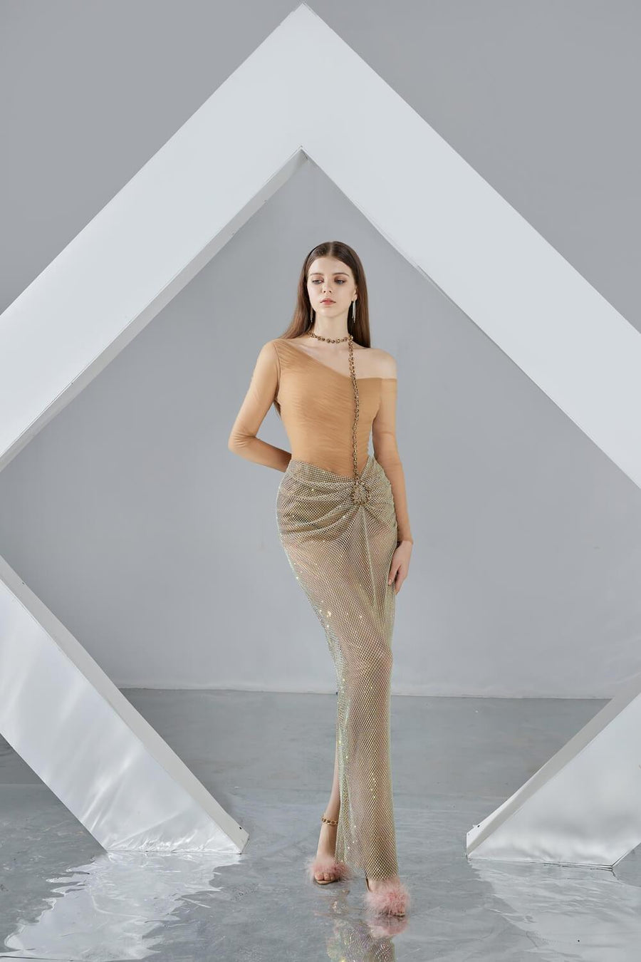 Skyla Bodycon Long Sleeved Organza Maxi Dress 8