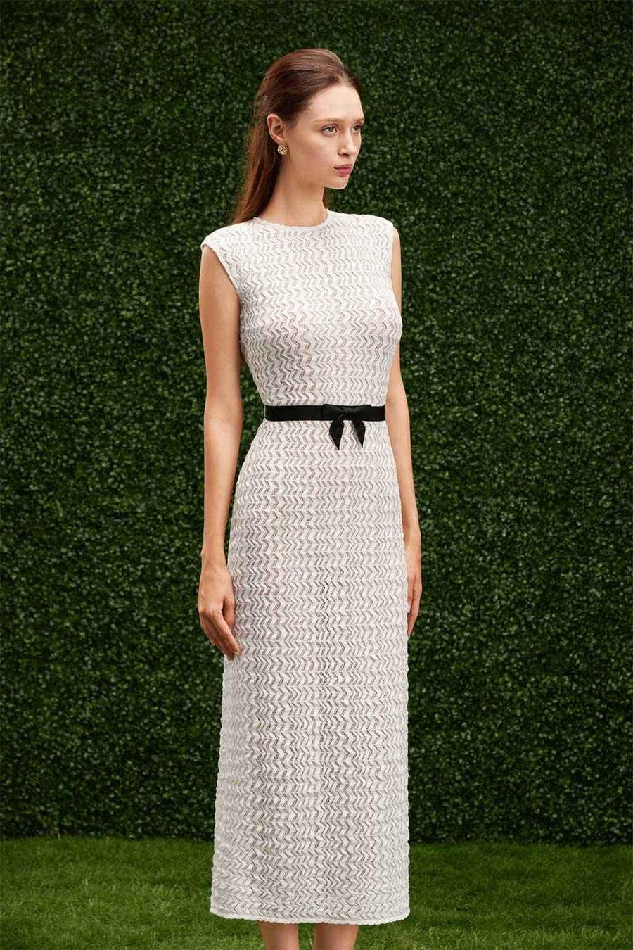 Sloan Sheath Cap Sleeved Lace Midi Dress