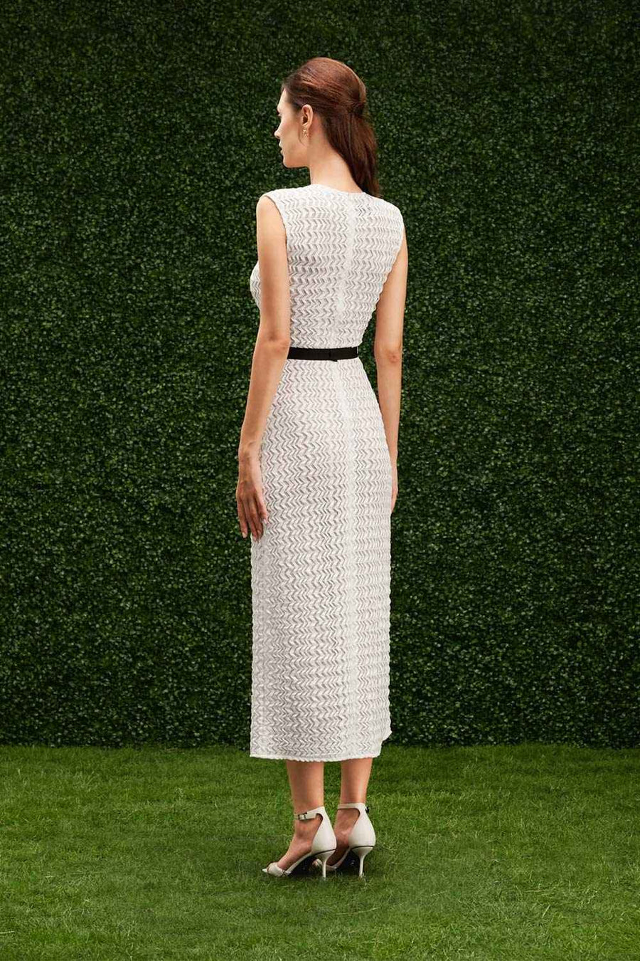 Sloan Sheath Cap Sleeved Lace Midi Dress