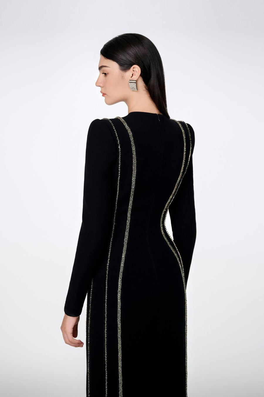 Sloane Bodycon Long Sleeved Crepe Floor Length Dress 10