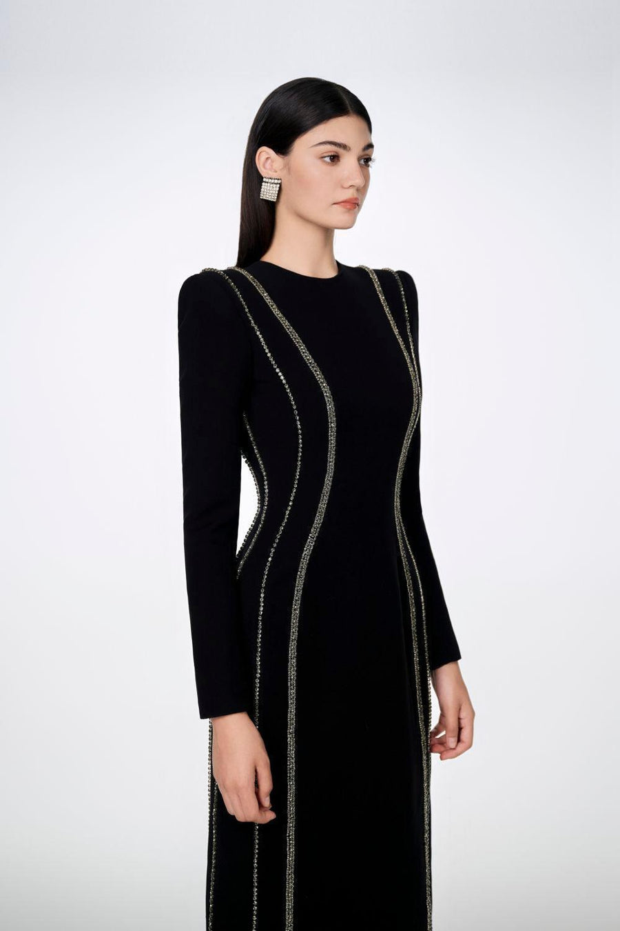Sloane Bodycon Long Sleeved Crepe Floor Length Dress 12