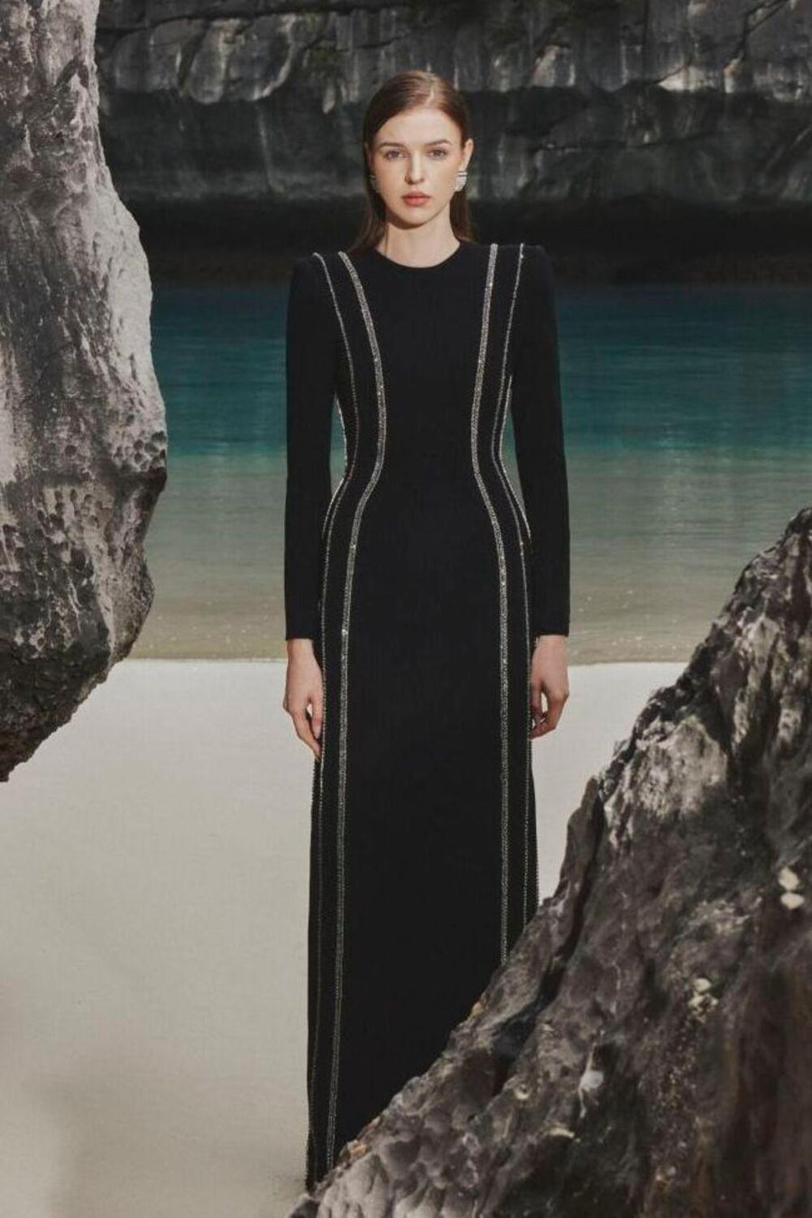 Sloane Bodycon Long Sleeved Crepe Floor Length Dress 2