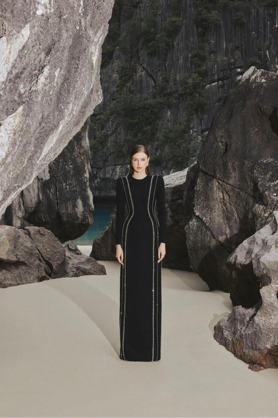 Sloane Bodycon Long Sleeved Crepe Floor Length Dress 3