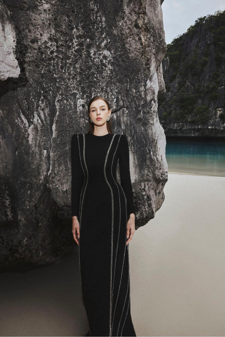 Sloane Bodycon Long Sleeved Crepe Floor Length Dress 5
