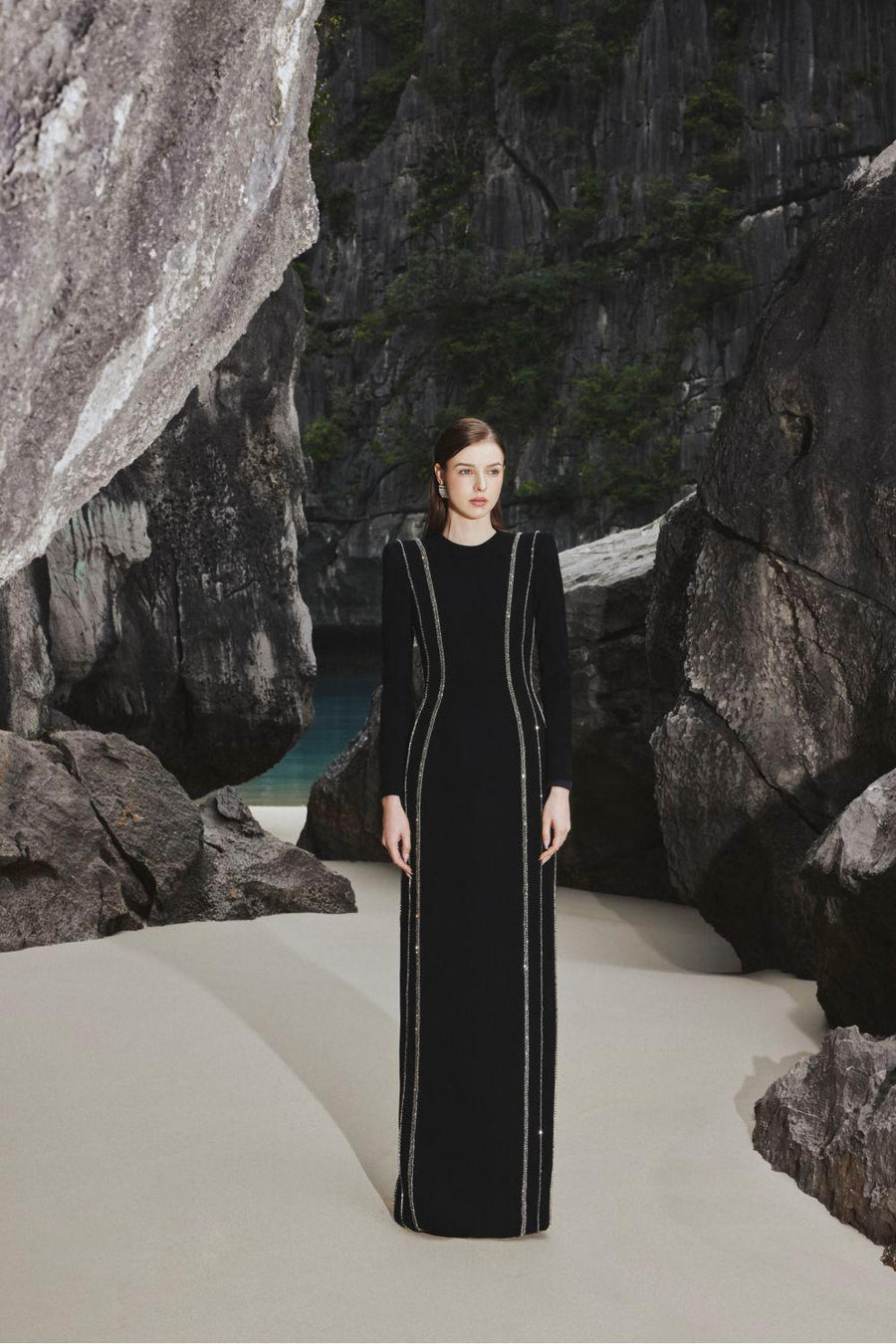 Sloane Bodycon Long Sleeved Crepe Floor Length Dress 7