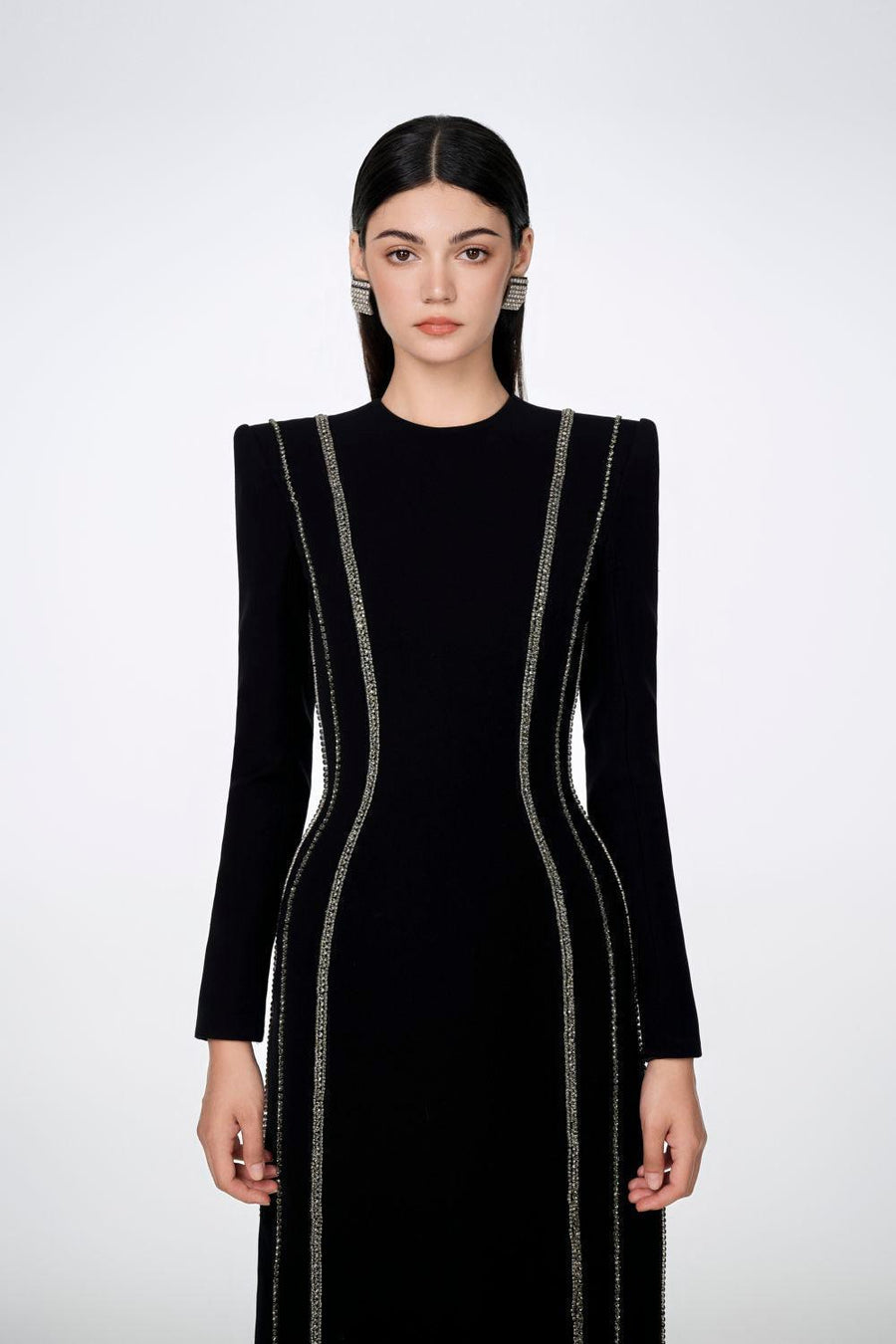 Sloane Bodycon Long Sleeved Crepe Floor Length Dress 9