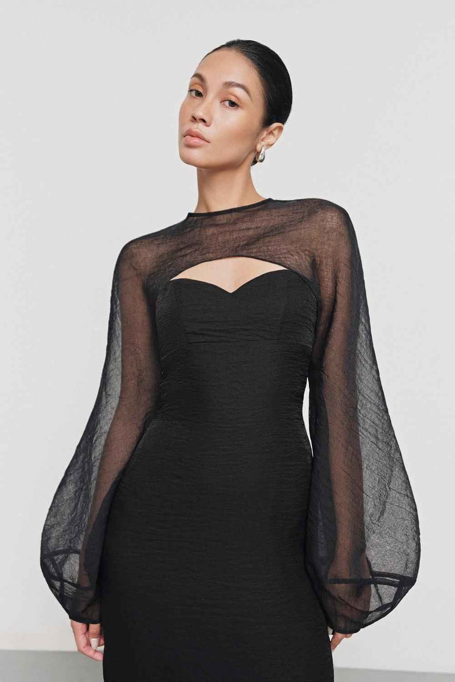 Au Strapless Semi-Heart Neck Silk Organza Floor Length Dress