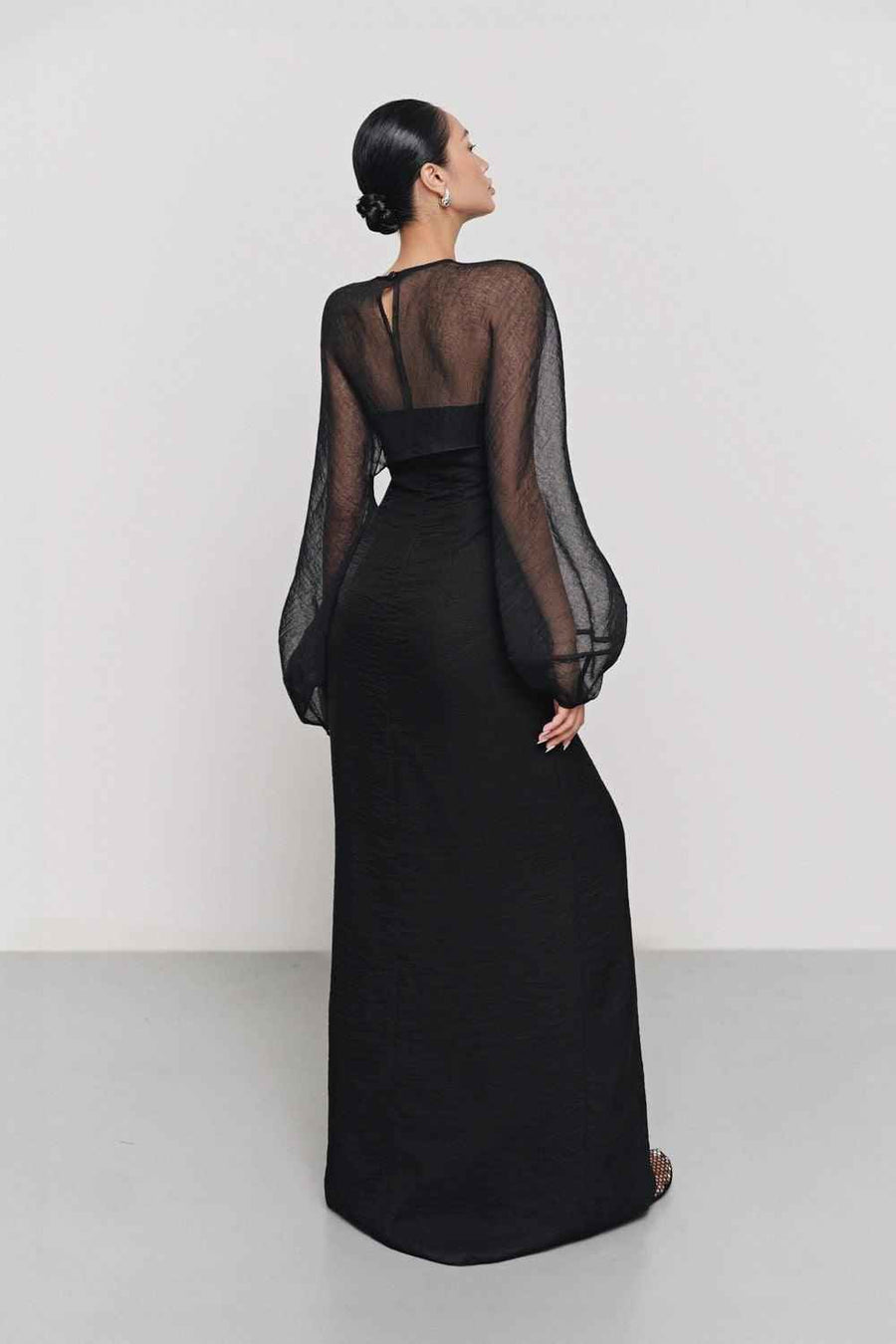 Au Strapless Semi-Heart Neck Silk Organza Floor Length Dress