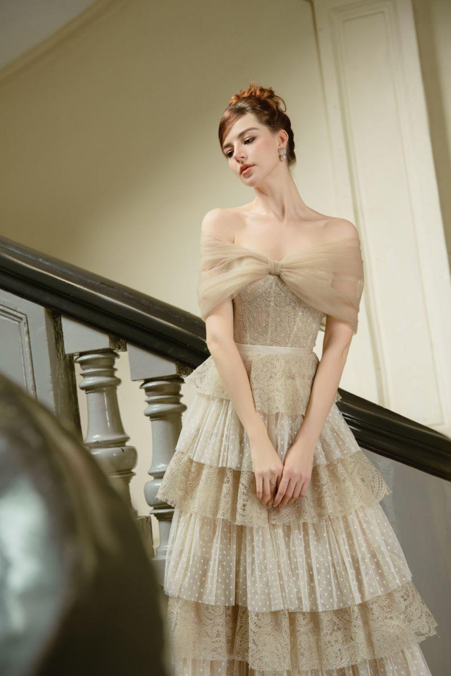 Solara Layered Off-Shoulder Tulle Ankle Length Dress Maxi Dress Calista de Minh Thanh