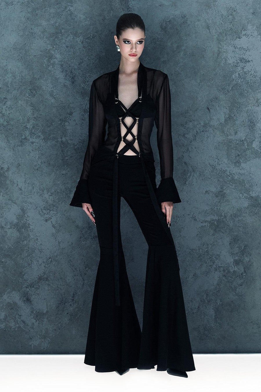 Soleila Bodycon See-Through Chiffon Shirt Shirt CEM