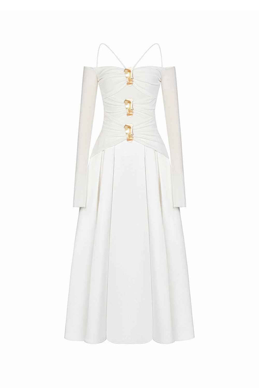 Soler A-line Cold Shoulder Sleeved Spandex Taffeta Maxi Dress Maxi Dress LaLING