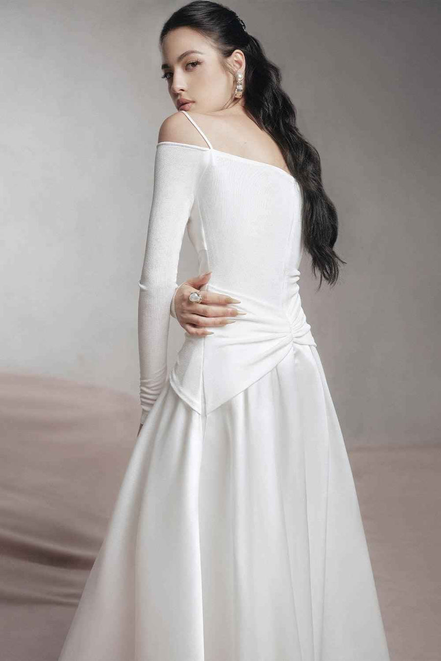 Soler A-line Cold Shoulder Sleeved Spandex Taffeta Maxi Dress Maxi Dress LaLING