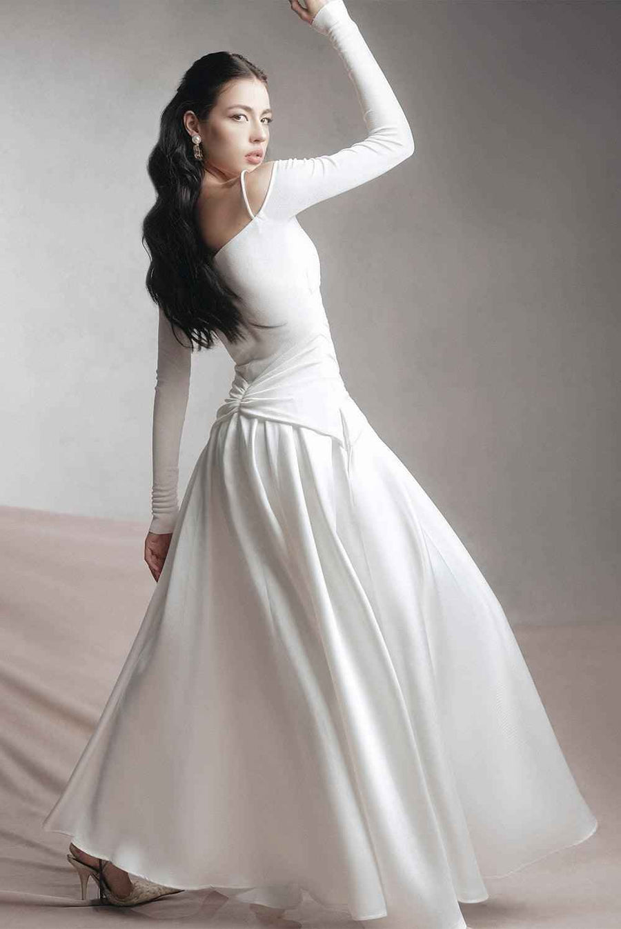 Soler A-line Cold Shoulder Sleeved Spandex Taffeta Maxi Dress Maxi Dress LaLING