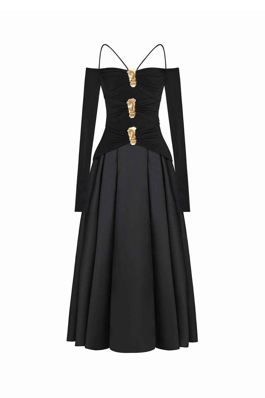 Soler A-line Cold Shoulder Sleeved Spandex Taffeta Maxi Dress Maxi Dress LaLING