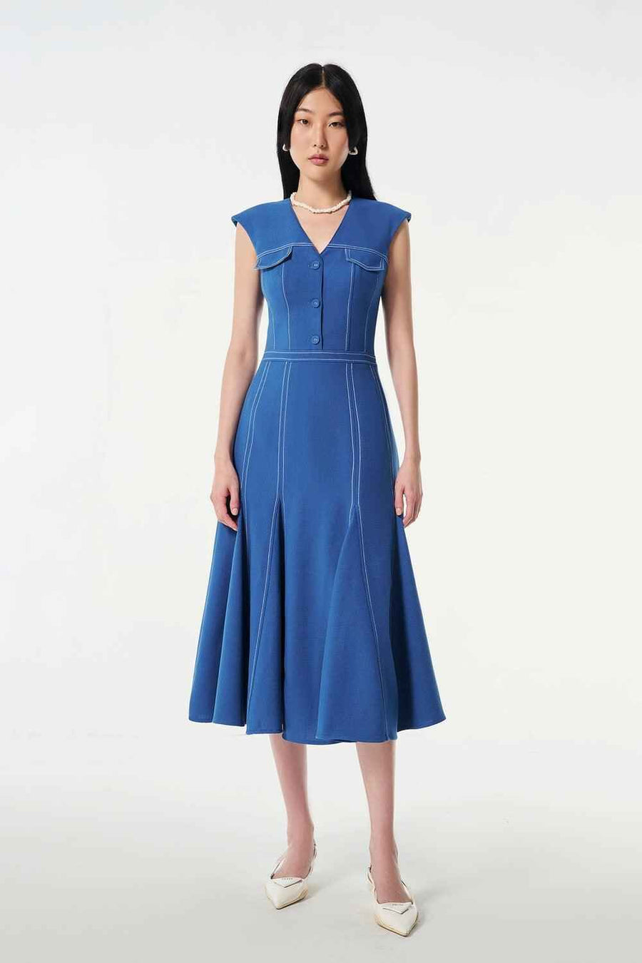 Sona A-line Sleeveless Wool Cotton Midi Dress