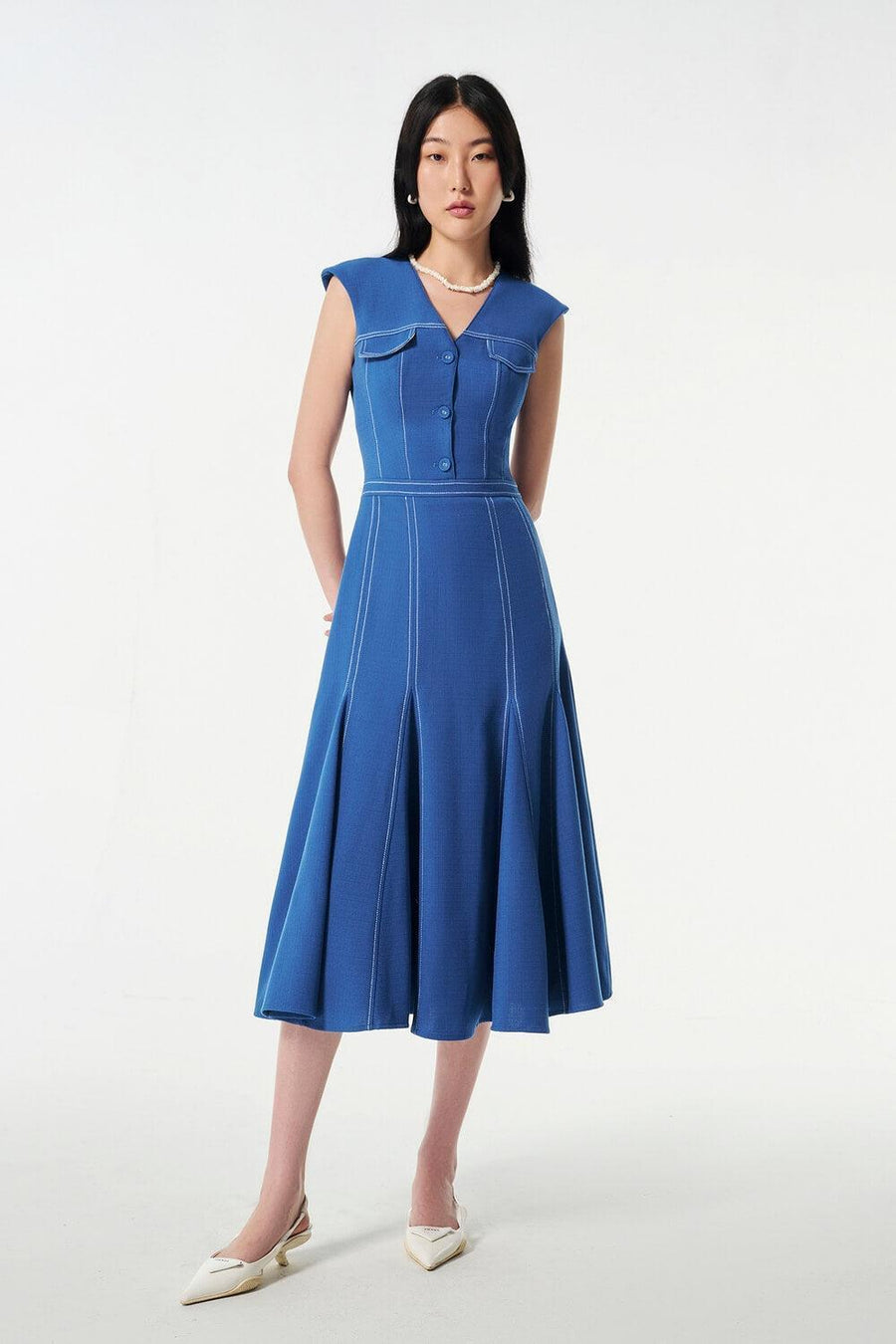 Sona A-line Sleeveless Wool Cotton Midi Dress 6