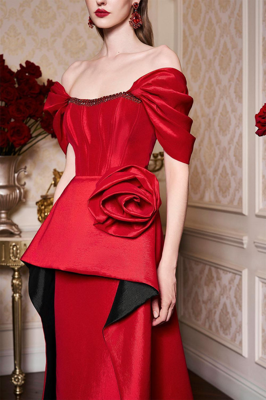 Sophia Peplum Off-Shoulder Taffeta Floor Length Dress Gown Dress I.H.F Atelier