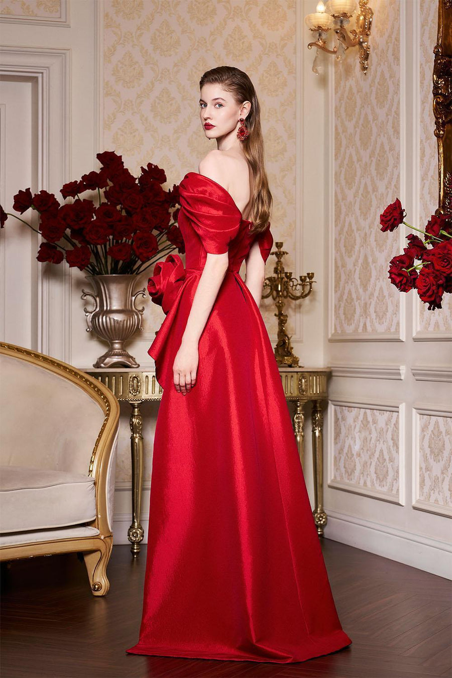 Sophia Peplum Off-Shoulder Taffeta Floor Length Dress Gown Dress I.H.F Atelier