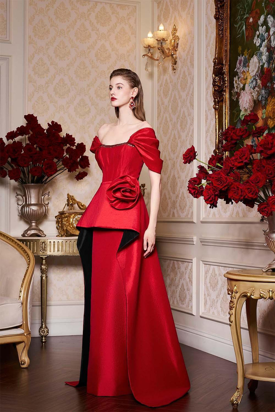Sophia Peplum Off-Shoulder Taffeta Floor Length Dress Gown Dress I.H.F Atelier