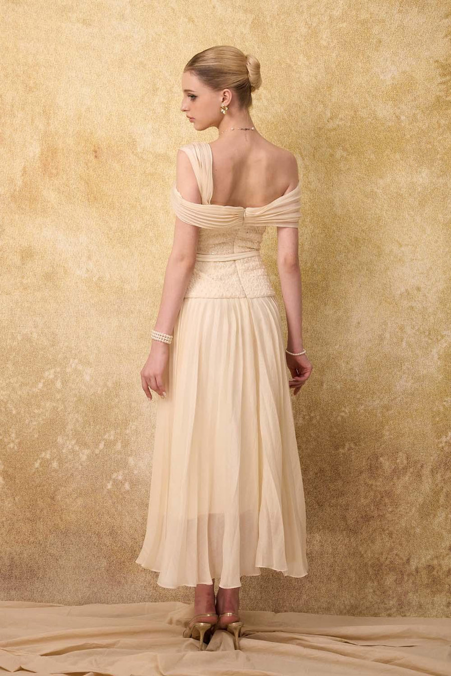 Sovere Flared Knife-Pleated Crepe Ankle Length Dress 6