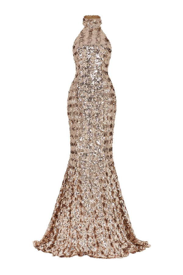 Sparkling Venus Mermaid Halter Neck Sequin Floor Length Dress