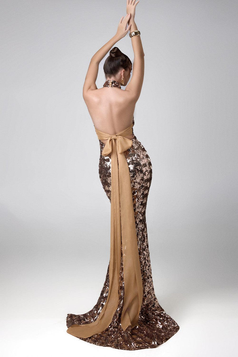 Sparkling Venus Mermaid Halter Neck Sequin Floor Length Dress 3