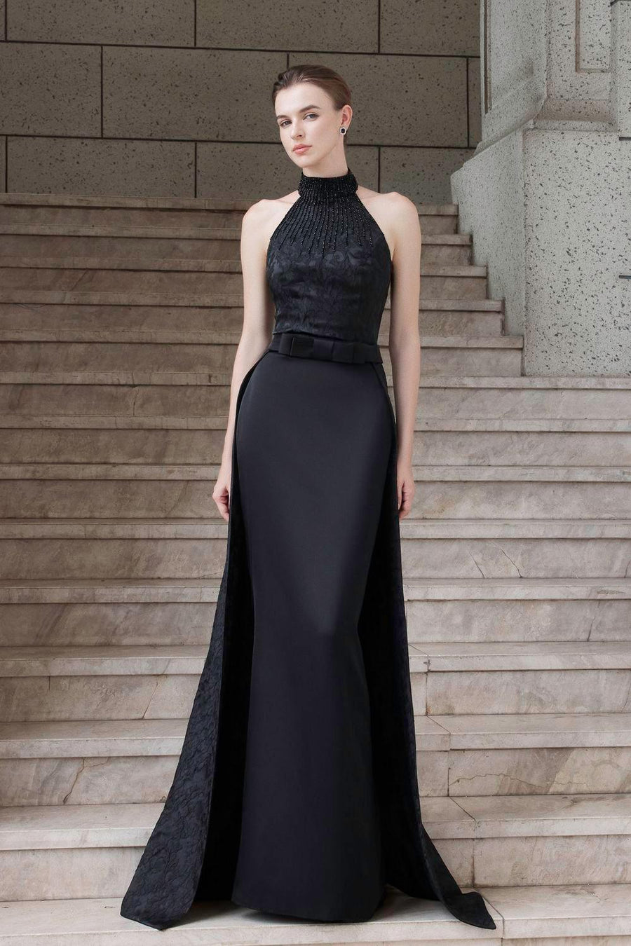 Spectra Halter Sleeveless Silk Floor Length Dress Black Gown Dress I.H.F Atelier