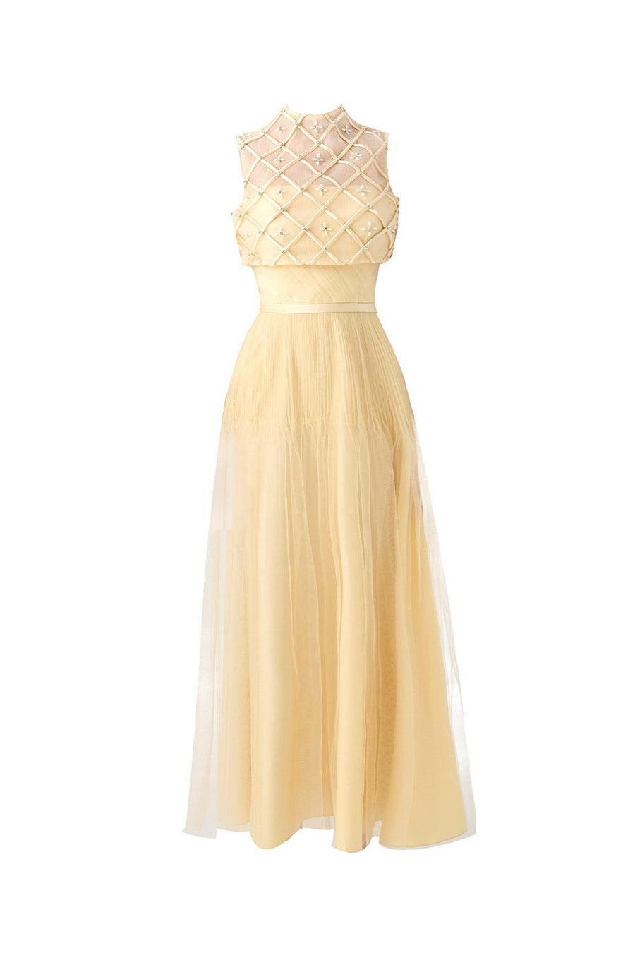 Spencer A-line High Neck Mesh Silk Midi Dress 1