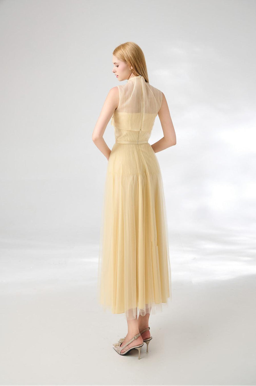 Spencer A-line High Neck Mesh Silk Midi Dress 3