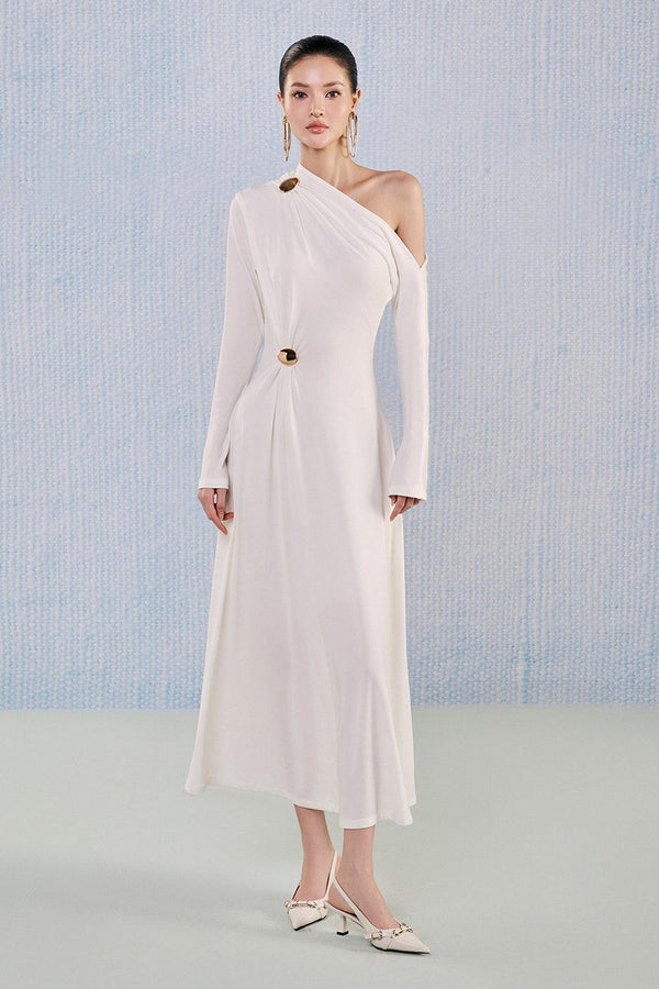 Spinel A-line Asymmetric Sleeved Viscose Ankle Length Dress