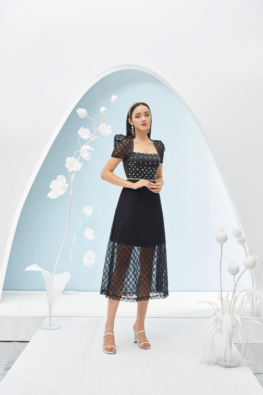 Stacy A-line See-Through Mesh Sheer Midi Dress 10
