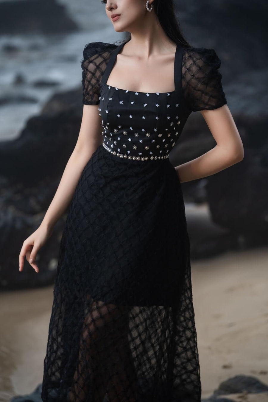 Stacy A-line See-Through Mesh Sheer Midi Dress 2