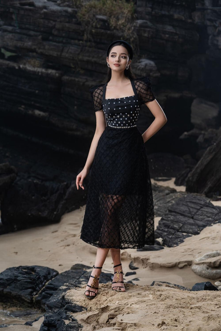 Stacy A-line See-Through Mesh Sheer Midi Dress 5