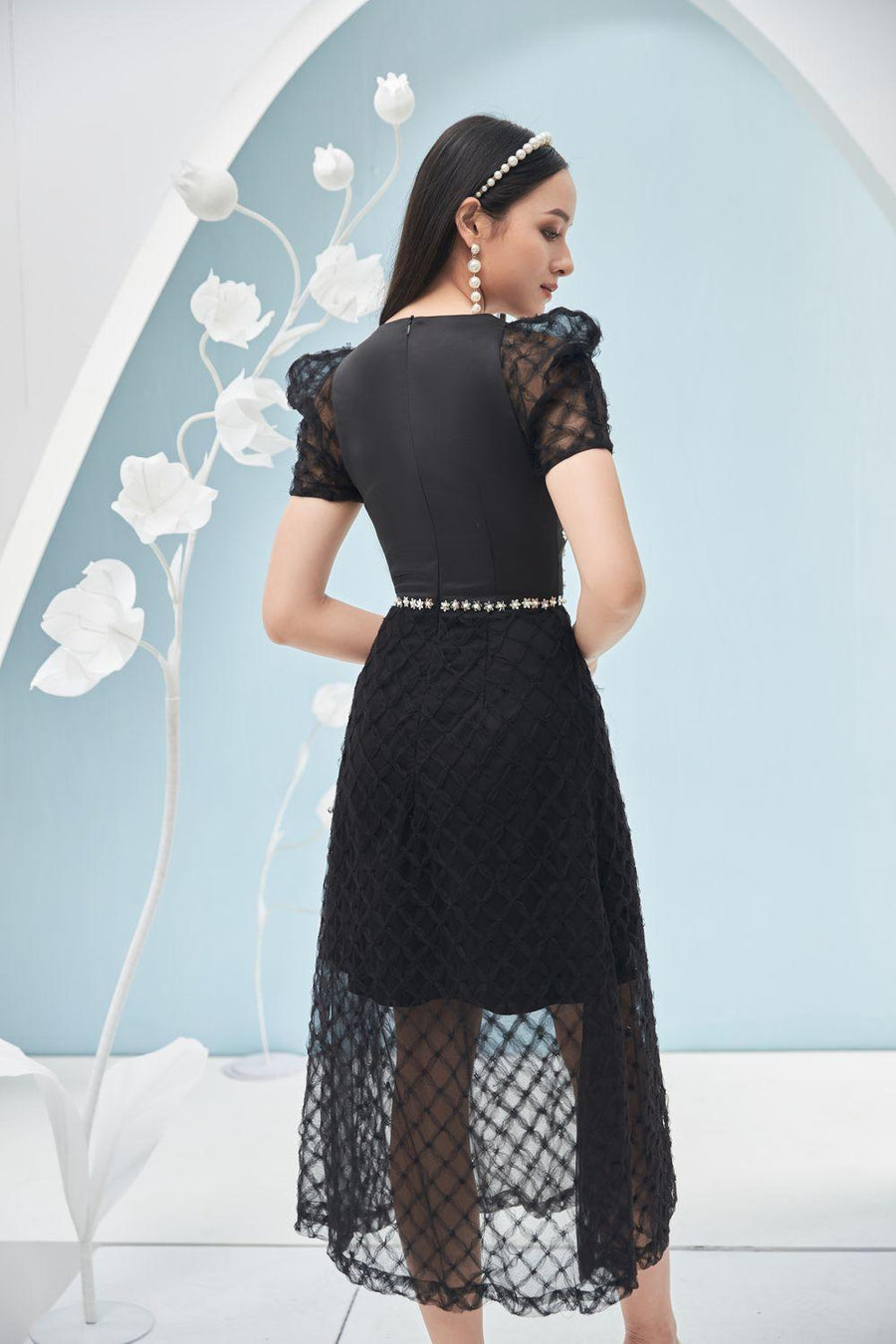 Stacy A-line See-Through Mesh Sheer Midi Dress 9