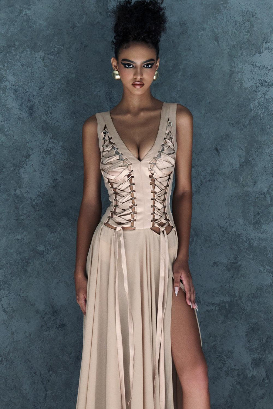 Stardust Slit Sleeveless Silk Chiffon Floor Length Dress Gown Dress CEM
