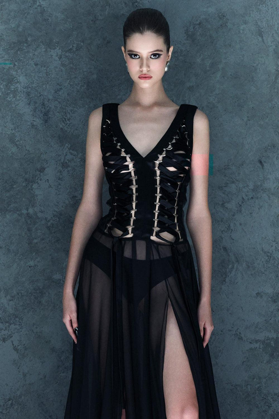 Stardust Slit Sleeveless Silk Chiffon Floor Length Dress Gown Dress CEM