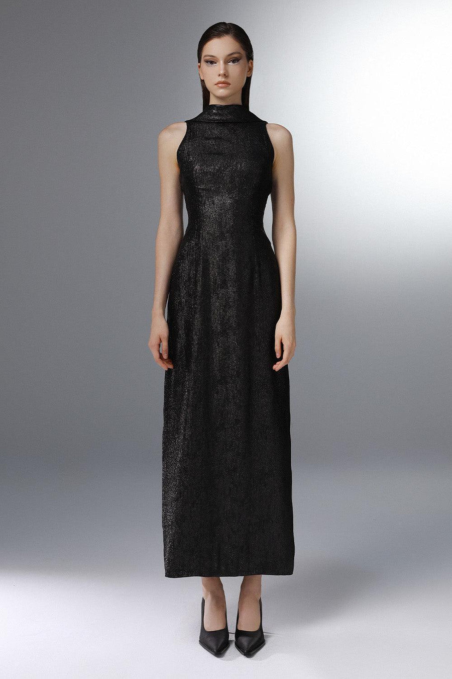 Stargaze Sheath High Neck Poly Silk Ankle Length Dress 1