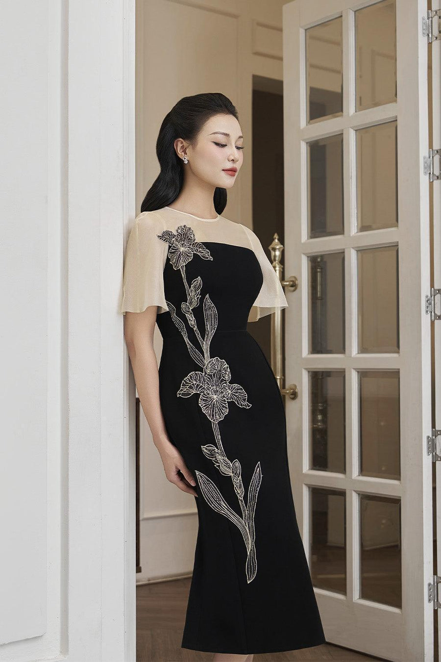 Starla Trumpet Flutter Sleeved Polyester Midi Dress Midi Dress IVY moda