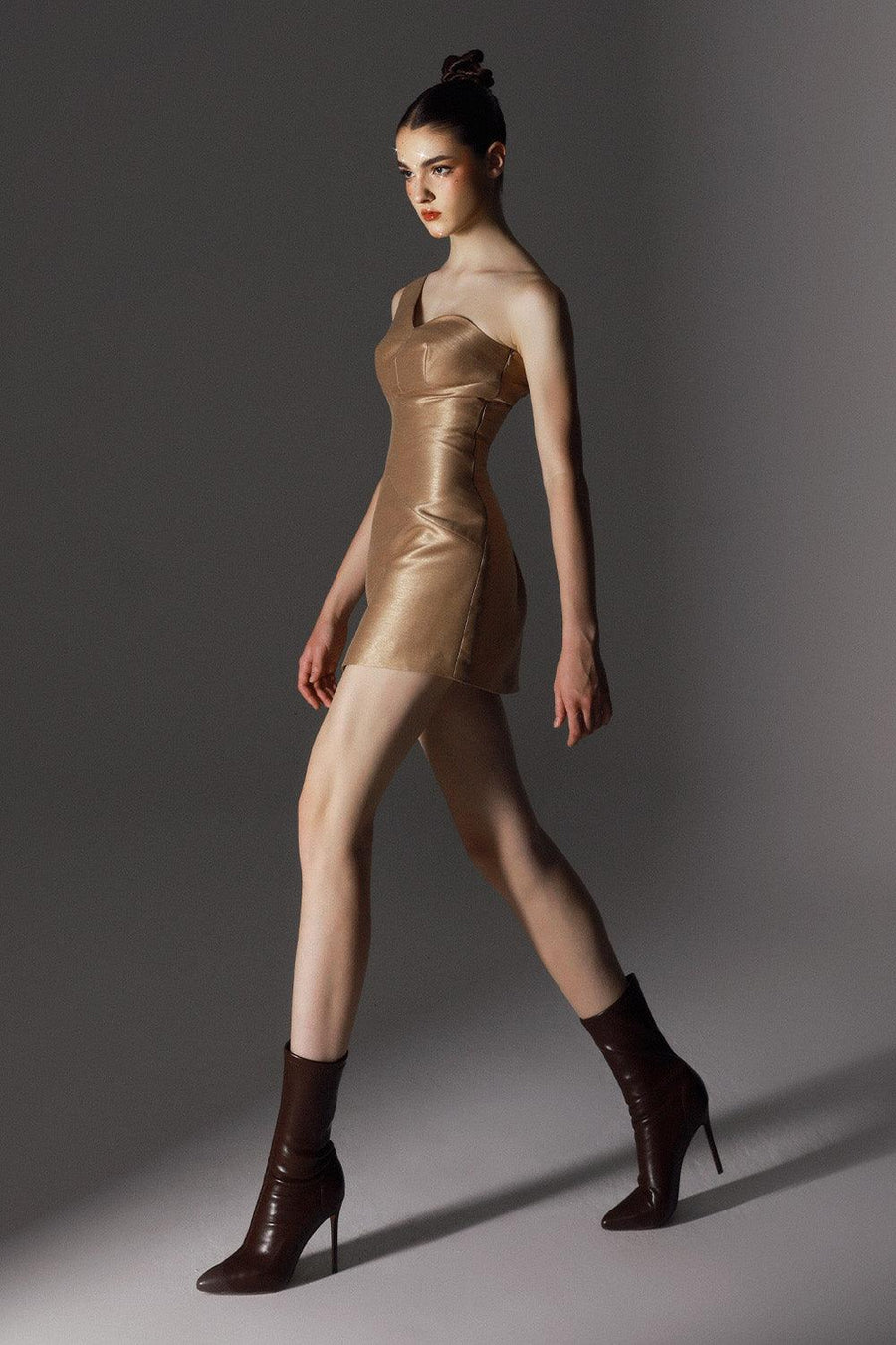 Statuesque A-line One Shoulder Brocade Silk Mini Dress 4
