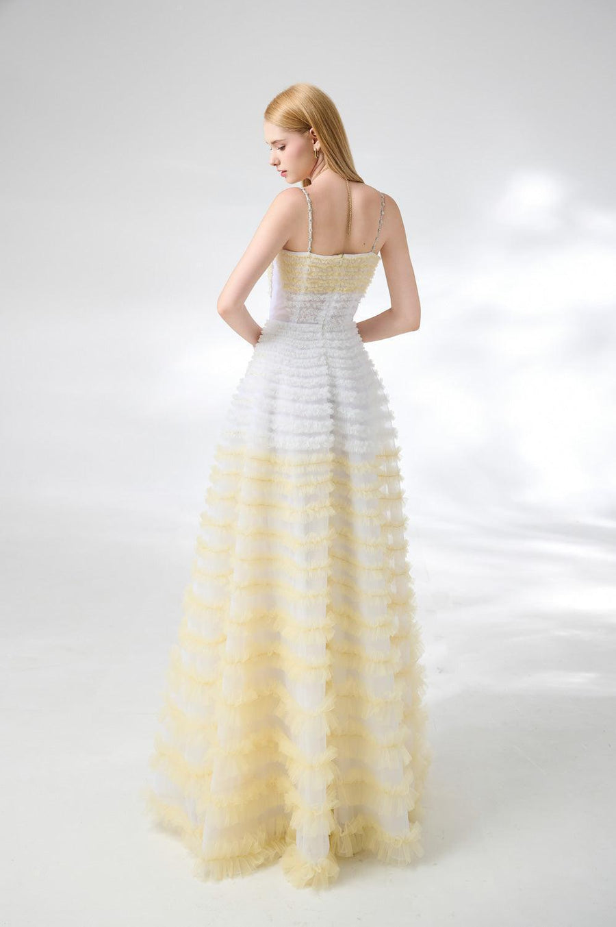 Steele Ball Gown Ruffle Trim Organza Floor Length Dress 4