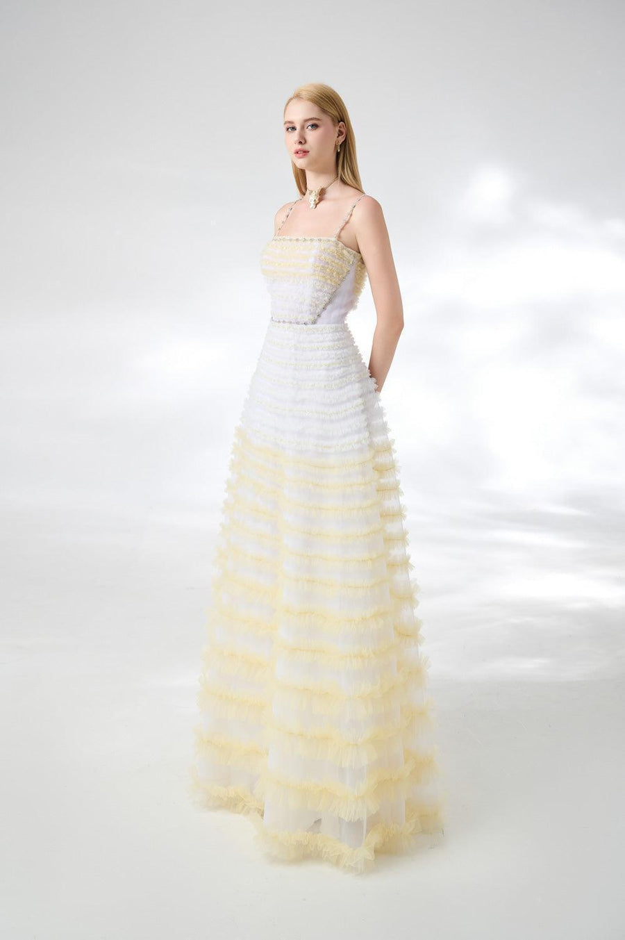 Steele Ball Gown Ruffle Trim Organza Floor Length Dress 5