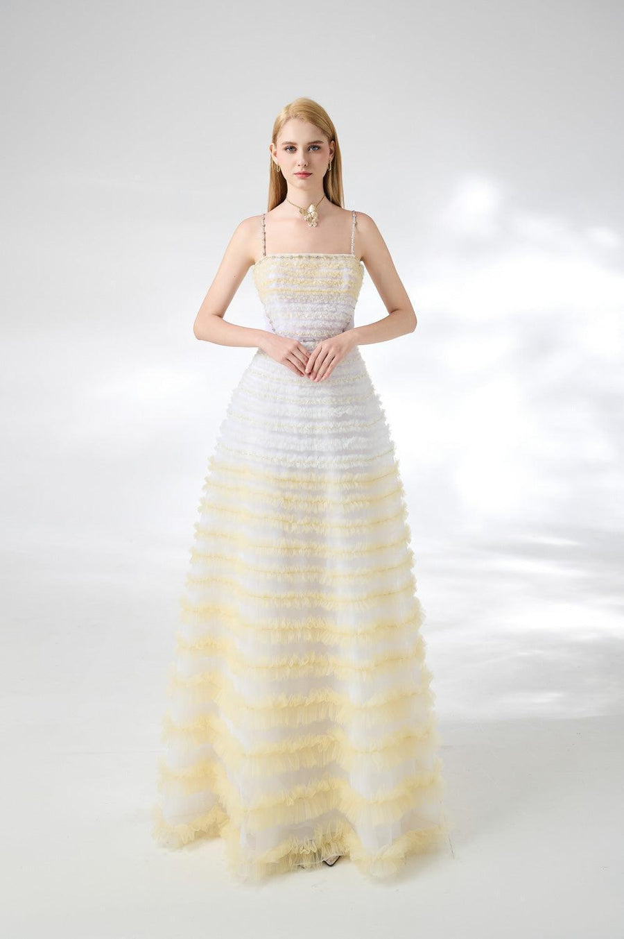 Steele Ball Gown Ruffle Trim Organza Floor Length Dress 6