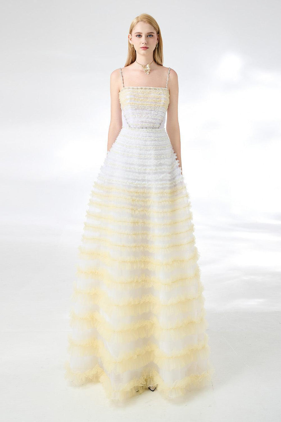 Steele Ball Gown Ruffle Trim Organza Floor Length Dress 7