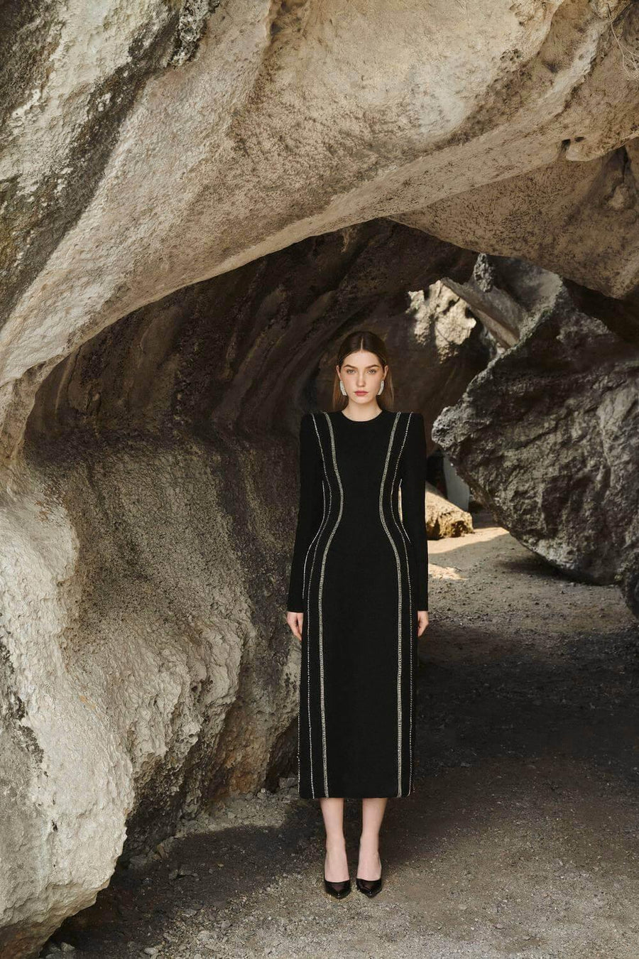 Stephanie Sheath Long Sleeved Crepe Midi Dress Midi Dress TRACY STUDIO