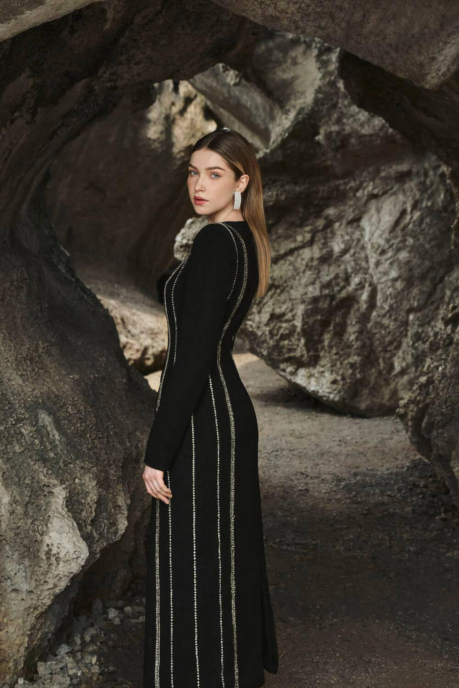 Stephanie Sheath Long Sleeved Crepe Midi Dress Midi Dress TRACY STUDIO